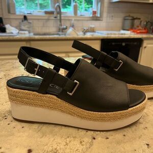 Sole Society Ayelani Black Wedge Open Toe Sandals sz 11 NWT